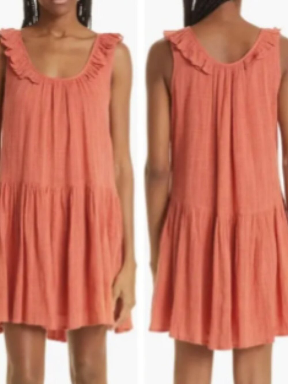 ✨ Apiece Apart "Verder" Rosewood Coral Gauze Tiered Mini Dress Size XS✨